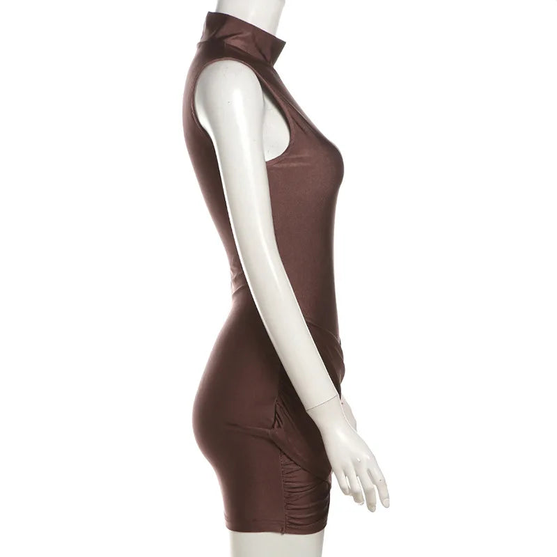 Vestido Curto Gola Alta Cavado Sexy Modal