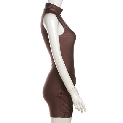 Vestido Curto Gola Alta Cavado Sexy Modal
