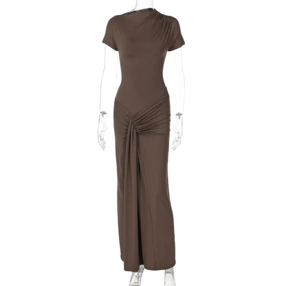 Vestido Longo Luxo Drapeado Frontal Amarração nas Costas