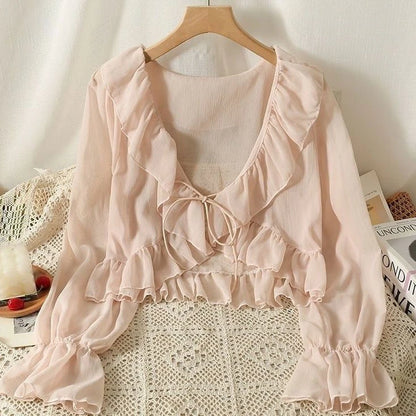 Camisa Feminina Babados Amarração Flaire