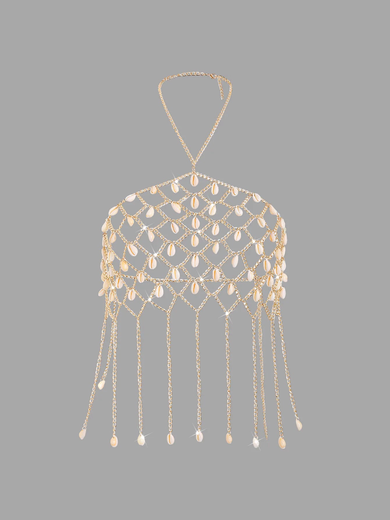 Sexy Metal Sea Shell Tassel Bra Chest Chain Necklace for Women Simple Copper Link Chain Bikini Beach Body Jewelry Accessories