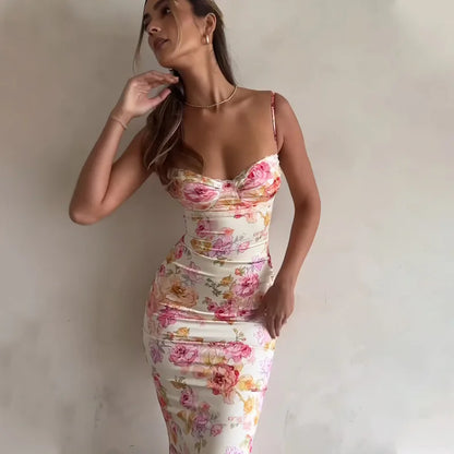 Vestido Boho Chic Toque de Seda Meia Taça Estampado Flores Bloom