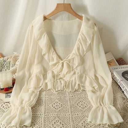 Camisa Feminina Babados Amarração Flaire