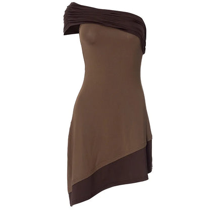 Vestido Curto Assimétrico Marrom
