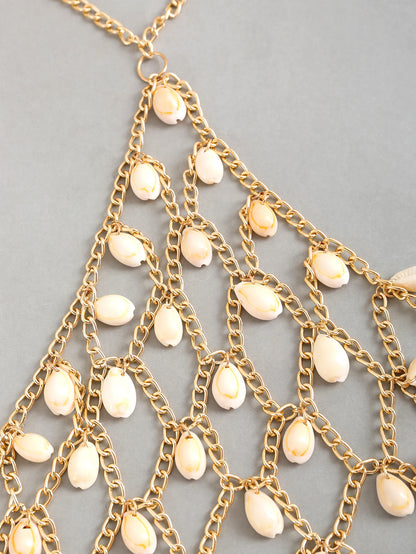 Sexy Metal Sea Shell Tassel Bra Chest Chain Necklace for Women Simple Copper Link Chain Bikini Beach Body Jewelry Accessories