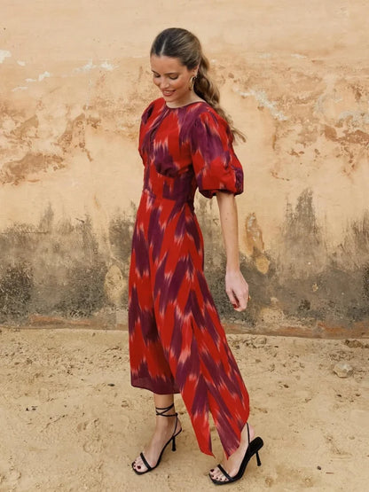 Vestido Boho Chic Manga Bufante Estampado Bianca
