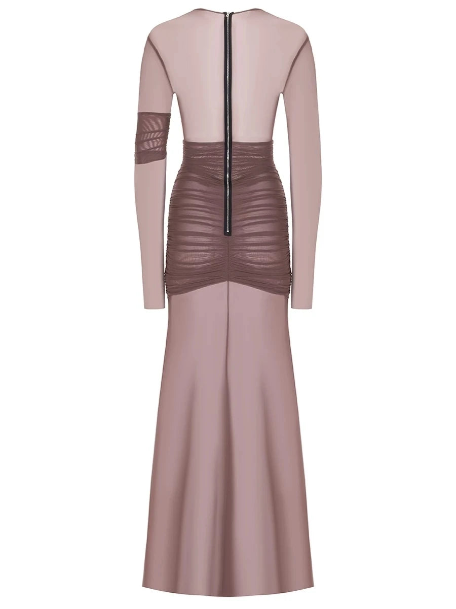 Vestido Longo Tule Manga Comprida