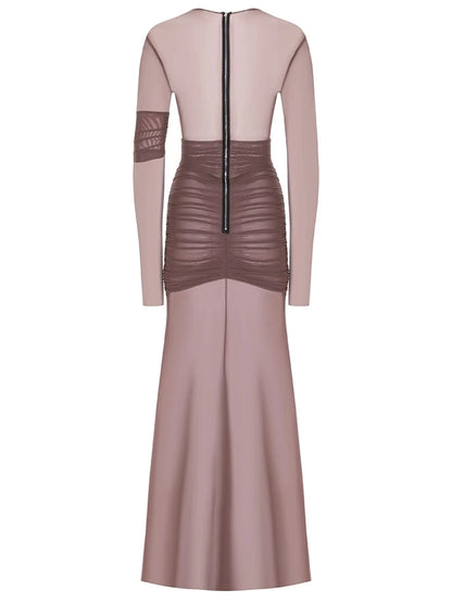 Vestido Longo Tule Manga Comprida
