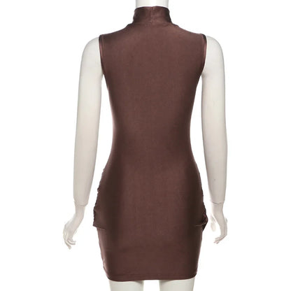 Vestido Curto Gola Alta Cavado Sexy Modal