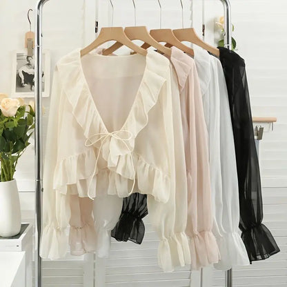 Camisa Feminina Babados Amarração Flaire