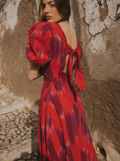 Vestido Boho Chic Manga Bufante Estampado Bianca
