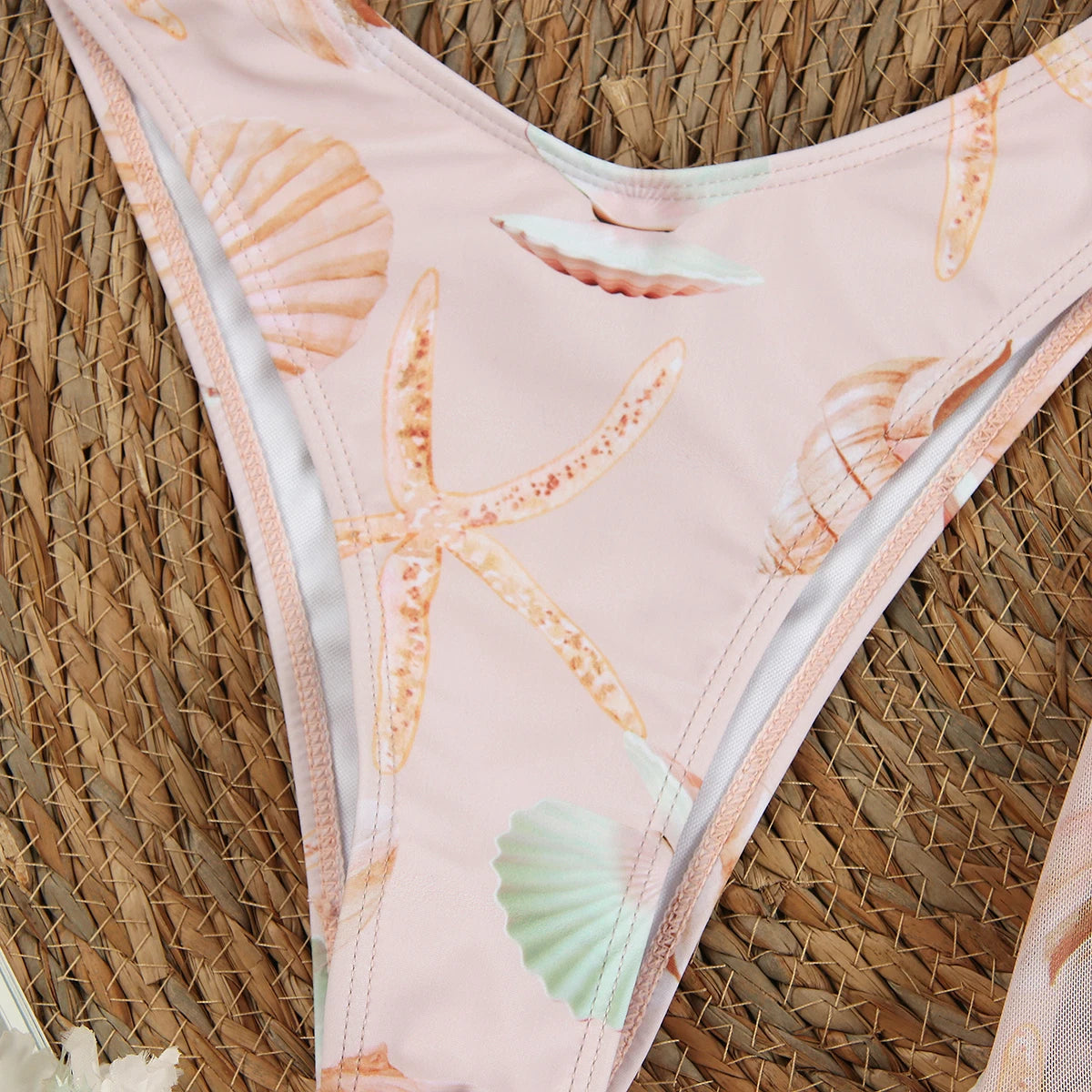 2024 3 Pieces Bikini with Beach Skirt Swimwear Women Print Swimsuit Halter Bathing Suit Beachwear Bikini Set Biquini