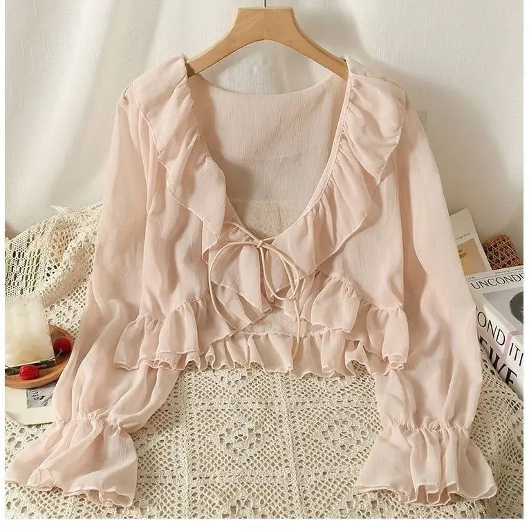 Camisa Feminina Babados Amarração Flaire