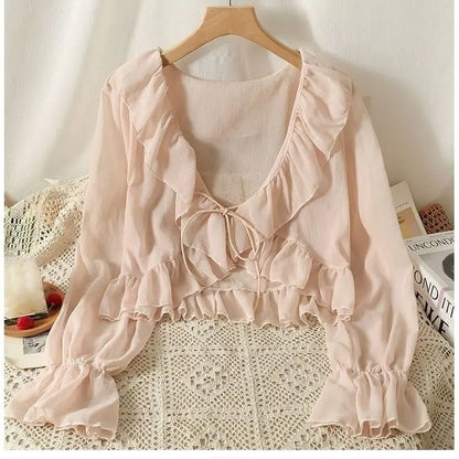 Camisa Feminina Babados Amarração Flaire