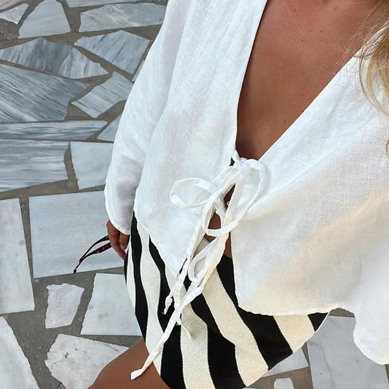 Camisa Feminina Viscolinho Amarração Frontal Isla