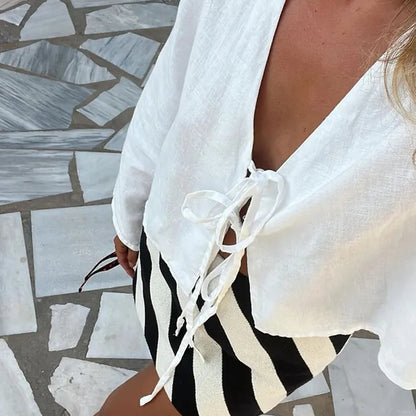 Camisa Feminina Viscolinho Amarração Frontal Isla