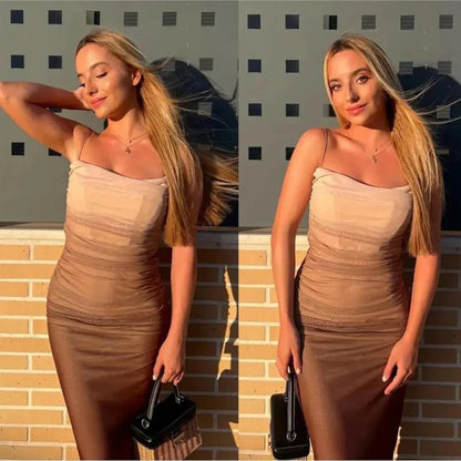 Vestido Curto Sexy Tule Degradê Alcinha Boho Chic