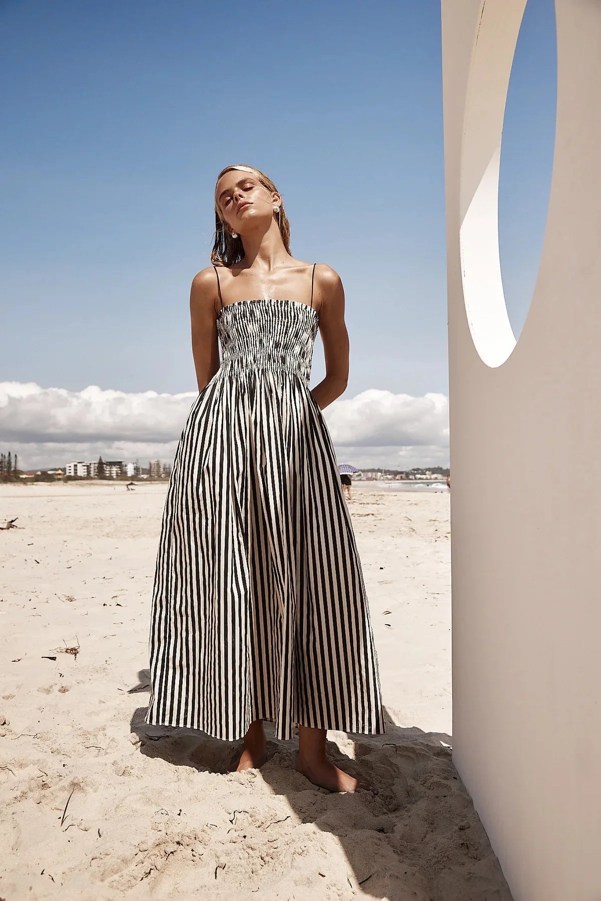 Vestido Longo Elegante Listrado Alcinha Arya