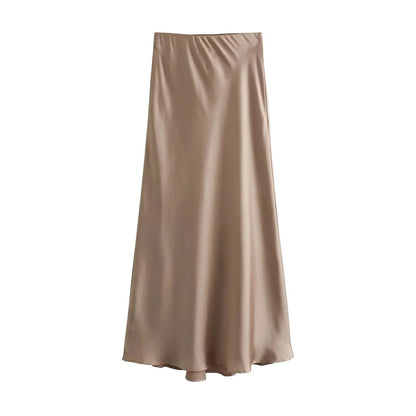 Saia Cetim Midi Toque de Seda Boho Chic