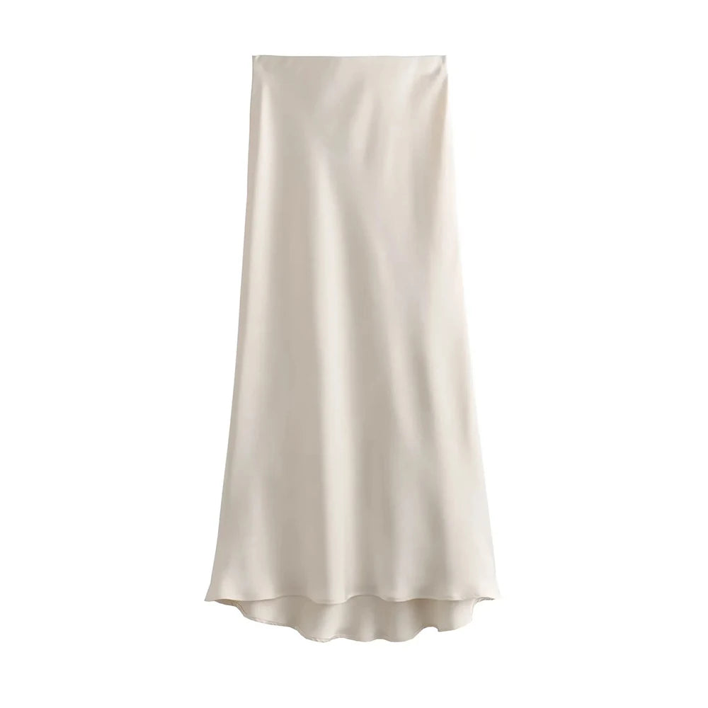 Saia Cetim Midi Toque de Seda Boho Chic
