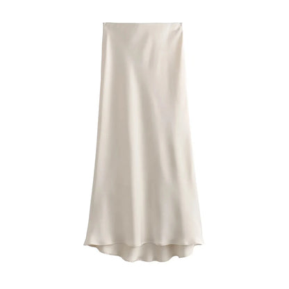 Saia Cetim Midi Toque de Seda Boho Chic