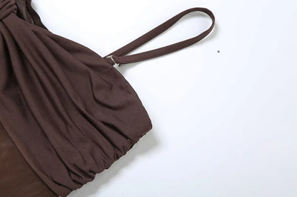 Vestido Longo Sexy Marrom Alcinha Transparência Mocha Mousse