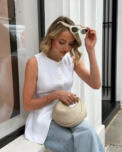 Colete Blusa Botões Alfaiataria Anne
