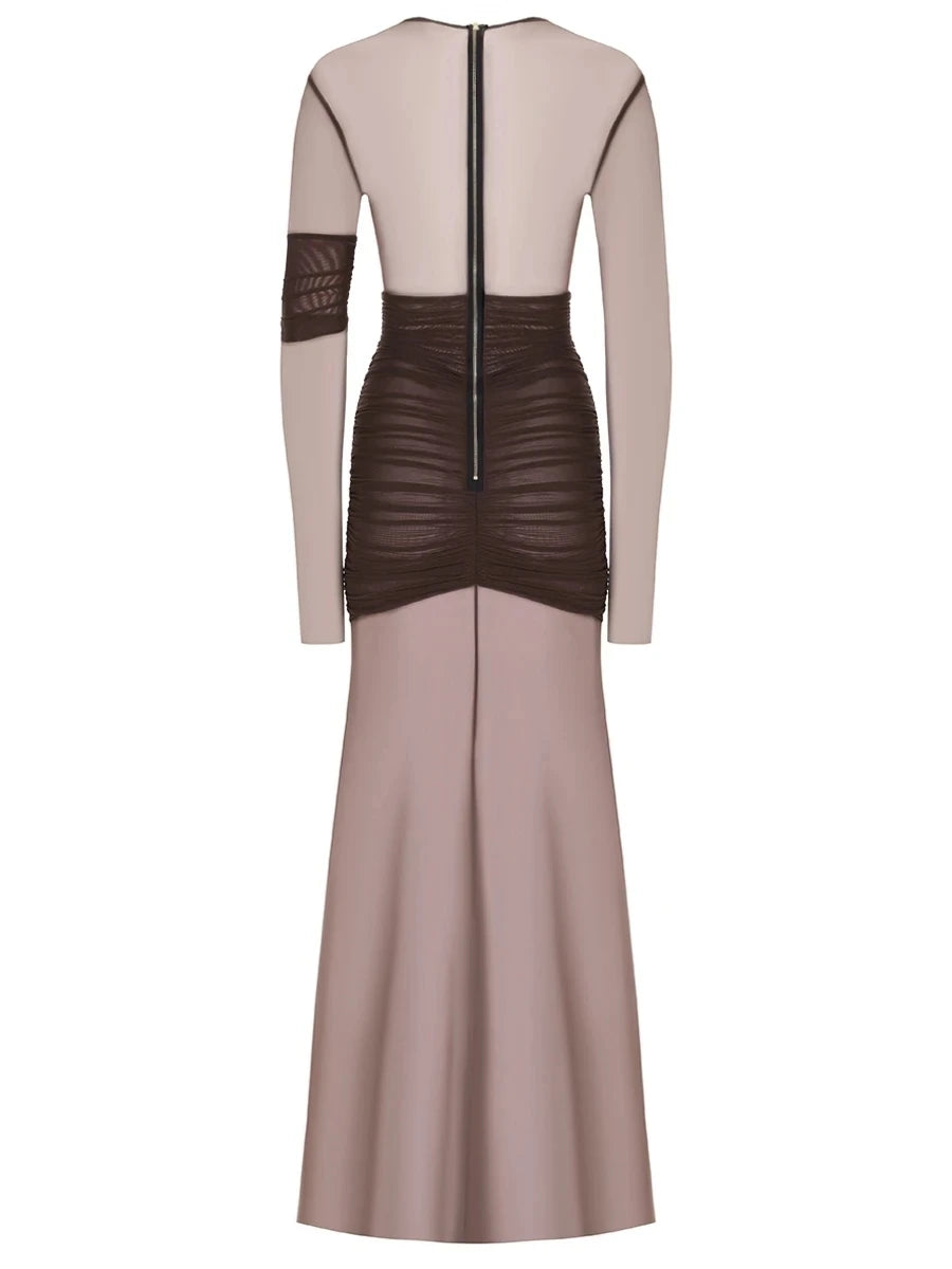 Vestido Longo Tule Manga Comprida