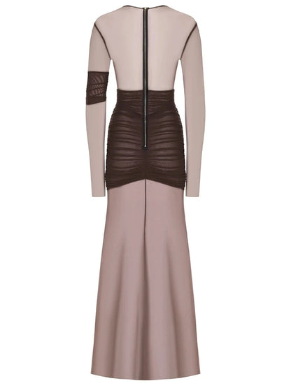 Vestido Longo Tule Manga Comprida