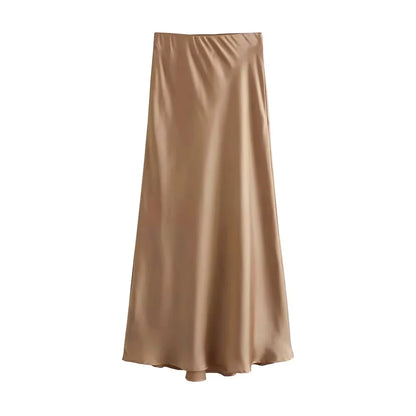 Saia Cetim Midi Toque de Seda Boho Chic