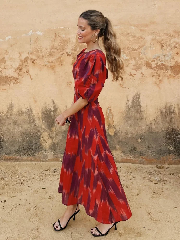 Vestido Boho Chic Manga Bufante Estampado Bianca