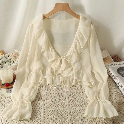 Camisa Feminina Babados Amarração Flaire