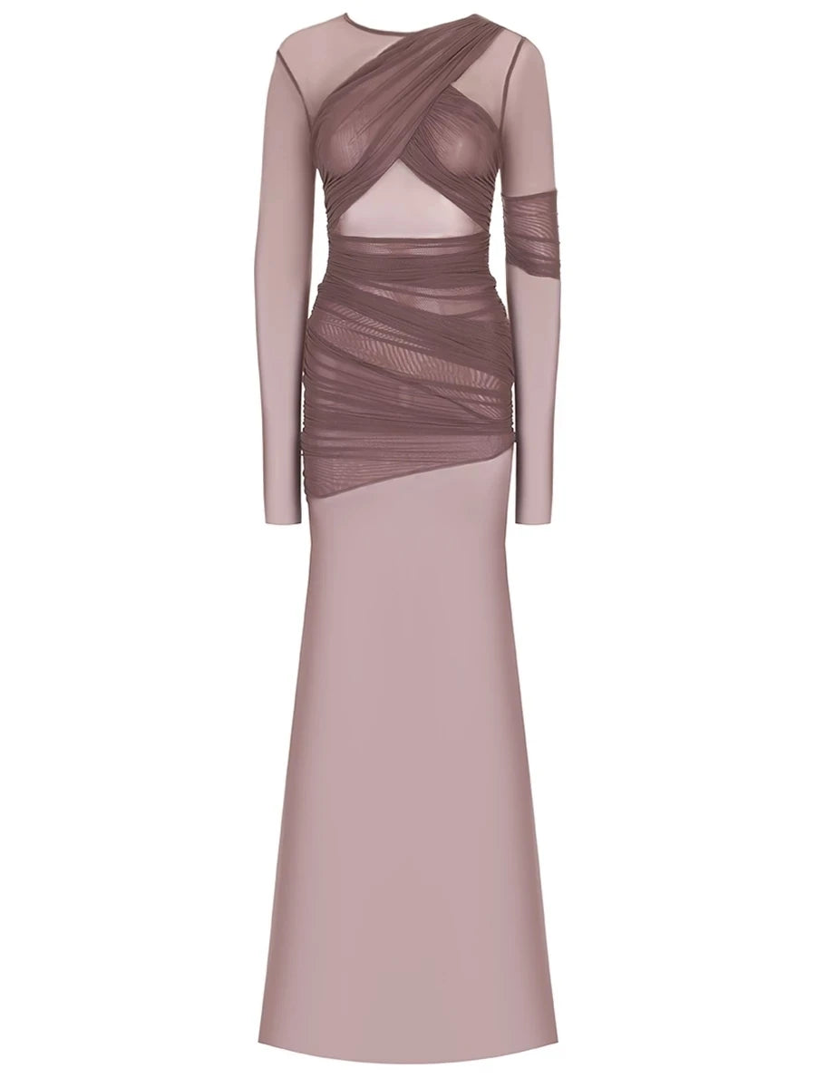 Vestido Longo Tule Manga Comprida