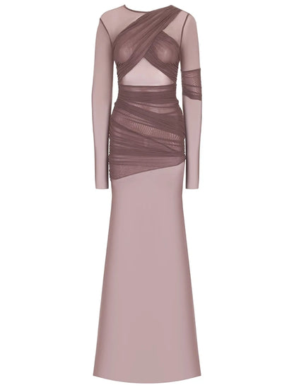 Vestido Longo Tule Manga Comprida