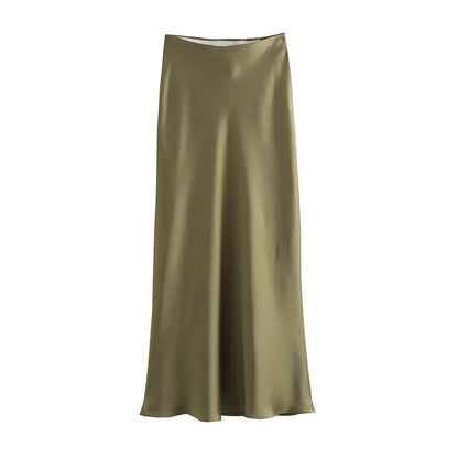 Saia Cetim Midi Toque de Seda Boho Chic