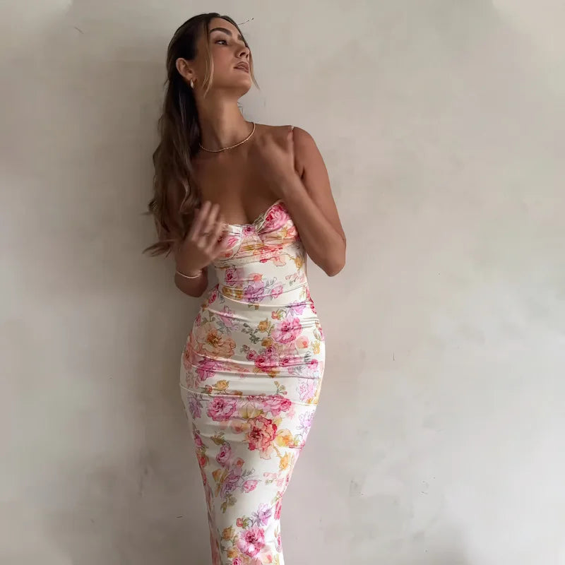 Vestido Boho Chic Toque de Seda Meia Taça Estampado Flores Bloom