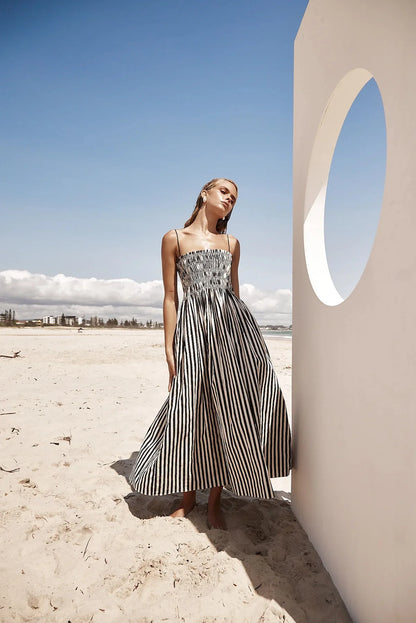 Vestido Longo Elegante Listrado Alcinha Arya