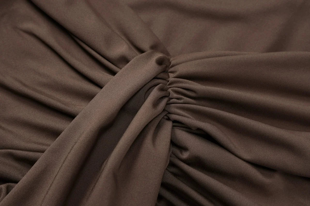 Vestido Longo Luxo Drapeado Frontal Amarração nas Costas