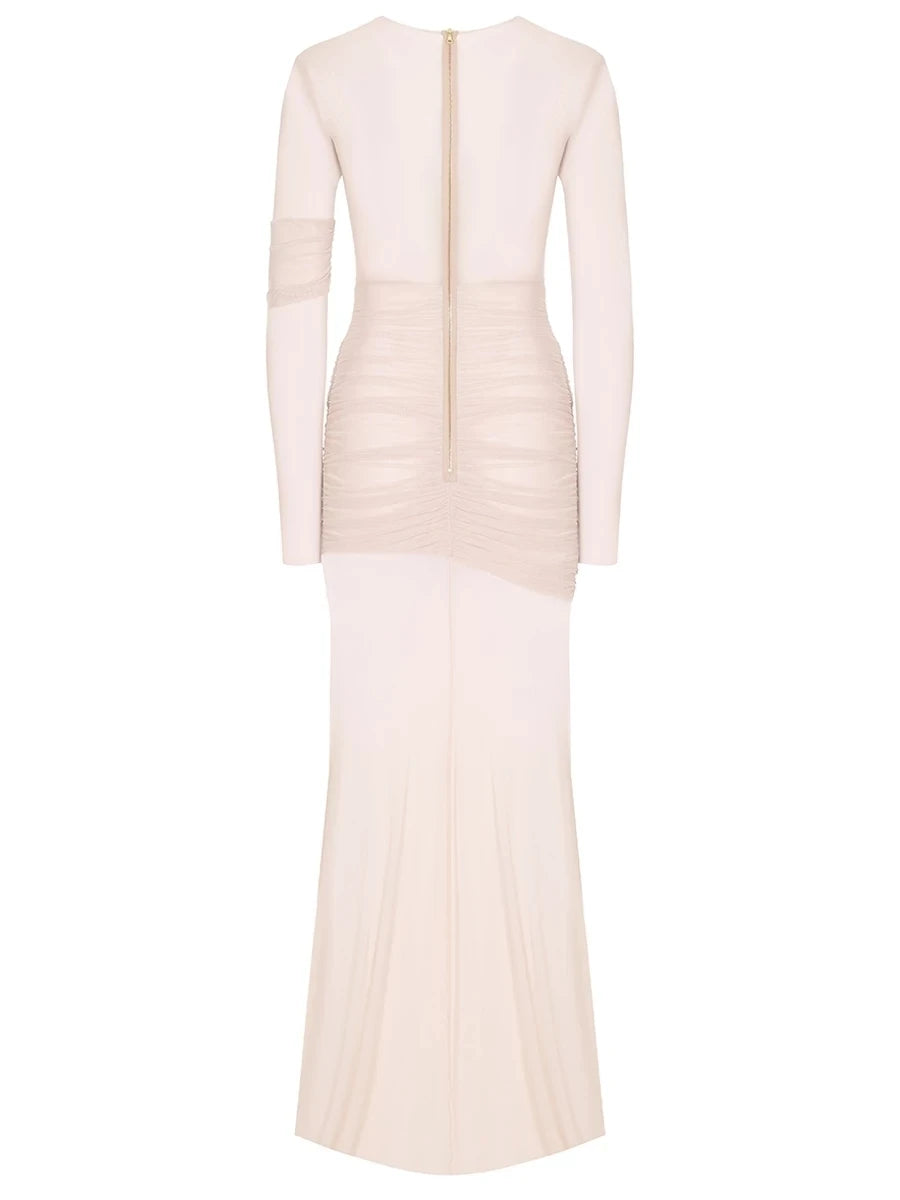 Vestido Longo Tule Manga Comprida