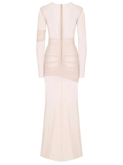 Vestido Longo Tule Manga Comprida