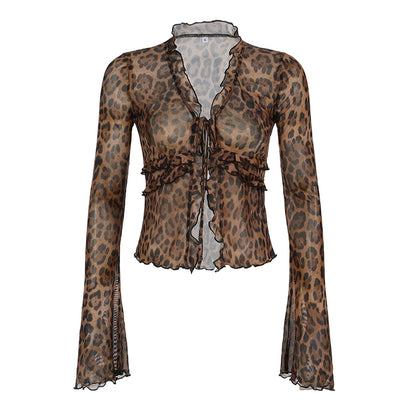 Blusa Flaire Oncinha Amarração Frontal Vintage Boho
