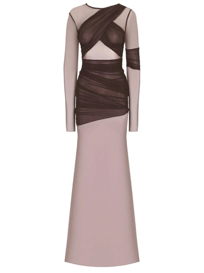 Vestido Longo Tule Manga Comprida