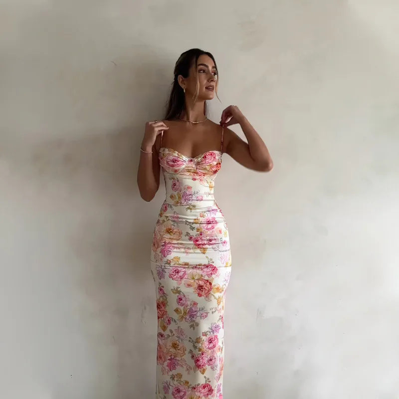 Vestido Boho Chic Toque de Seda Meia Taça Estampado Flores Bloom