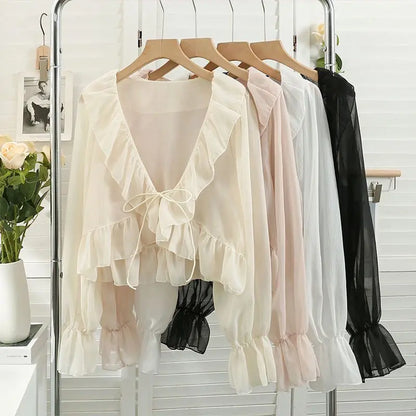 Camisa Feminina Babados Amarração Flaire