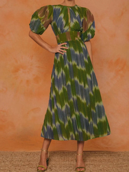 Vestido Boho Chic Manga Bufante Estampado Bianca