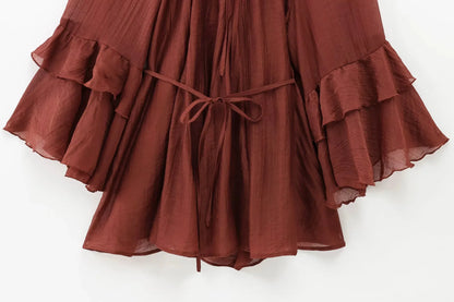 TRAF Womens Dresses Ruffles Long Sleeve Tied Mini Dress Women Semi-transparent Sexy Dress Spring Elegant Party Dresses Woman ﻿