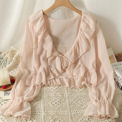 Camisa Feminina Babados Amarração Flaire