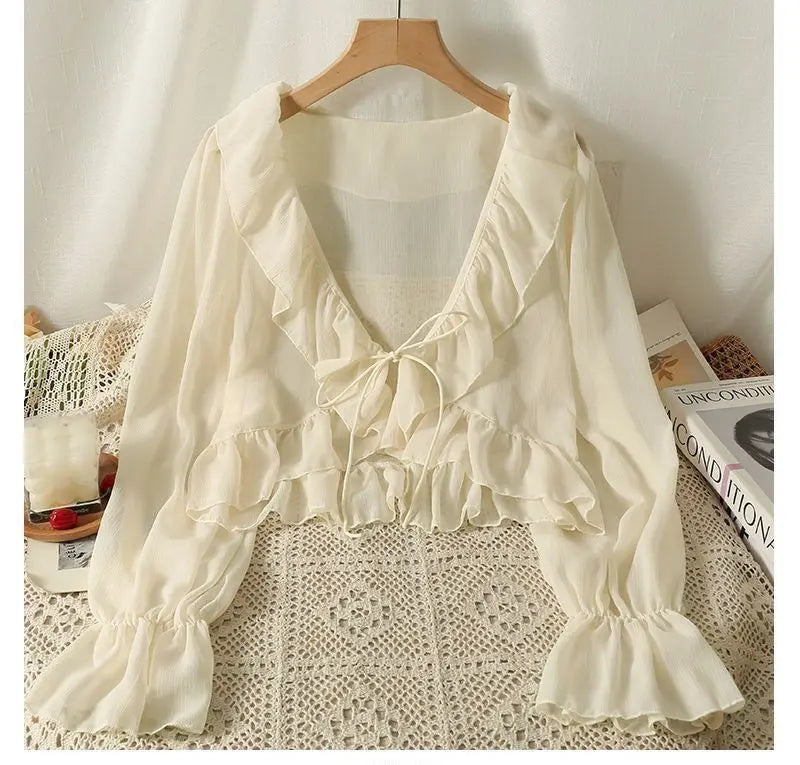 Camisa Feminina Babados Amarração Flaire