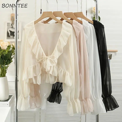Camisa Feminina Babados Amarração Flaire