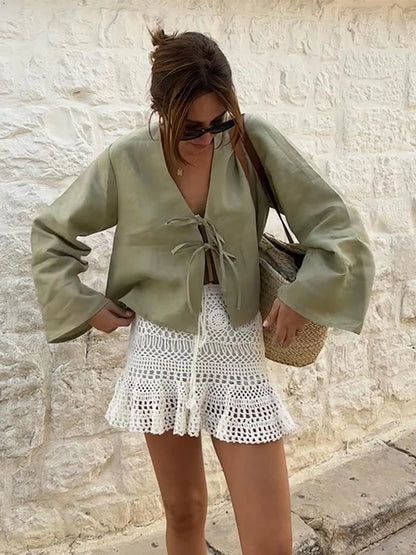 Camisa Feminina Viscolinho Amarração Frontal Isla